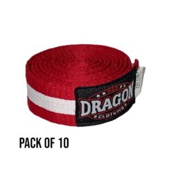 Red Dragon Martial Arts Striped Belt Pack of 10 Red/White